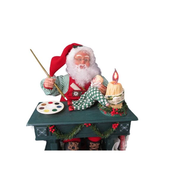 Vintage Animated Santa Painting Doll Light Up Candle Music Box Works GUC - Picture 6 of 16
